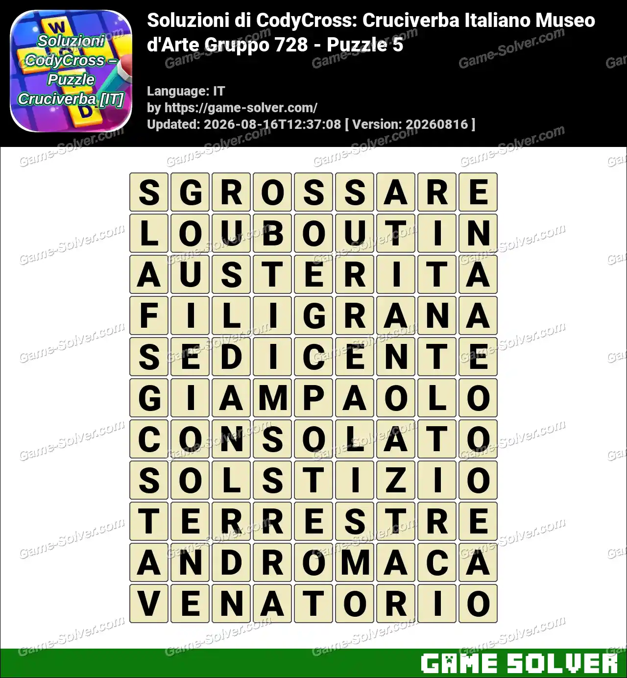 Soluzioni di CodyCross: Cruciverba Italiano Museo d’Arte Gruppo 728 – Puzzle 5
